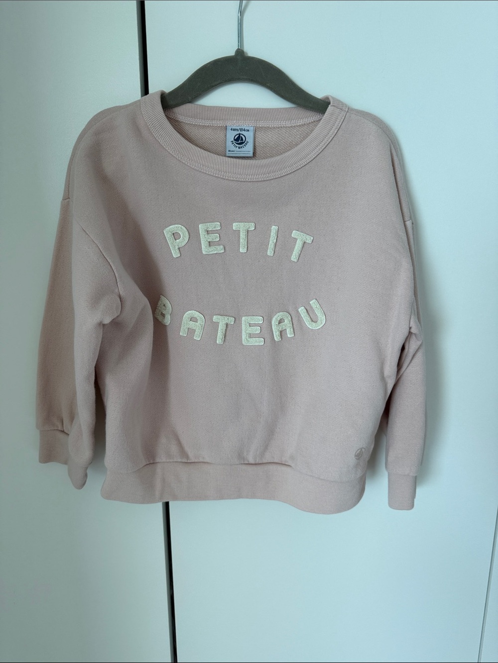 Petit Bateau Light Pink Crewneck with Raised White Logo